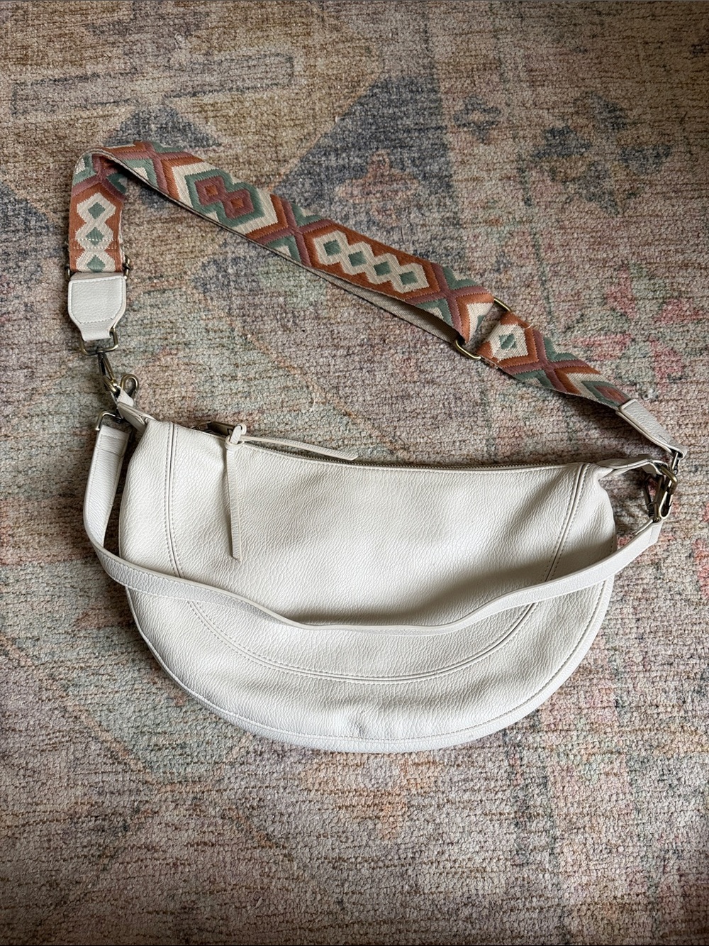Anthropologie Urban Originals Off-white Leather Crossbody w/ Patterned Strap